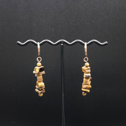 Tigers Eye Chip Dangle Earrings