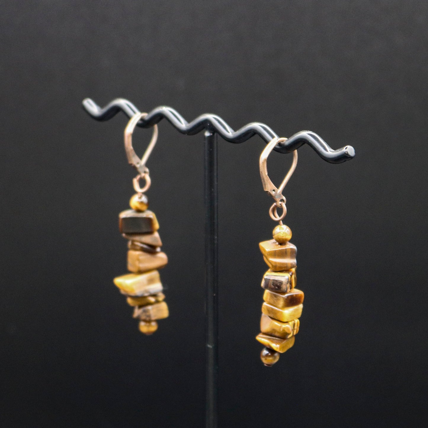 Tigers Eye Chip Dangle Earrings