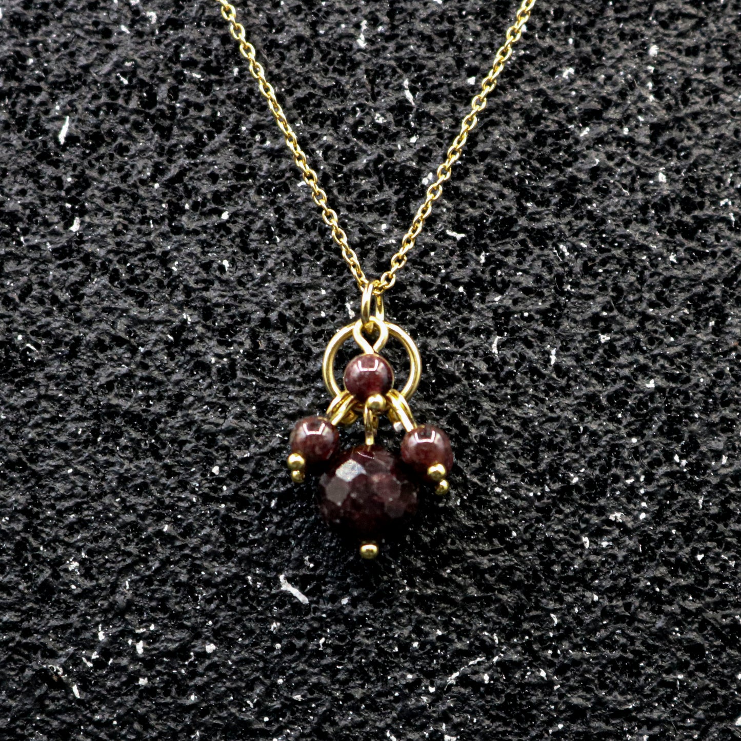 Fine Cable Chain Necklace with Red Garnet Cha-Cha dangle