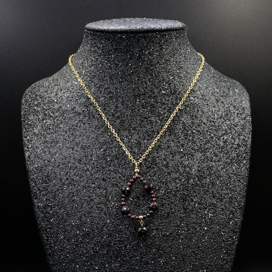 Cable Chain Necklace with Red Garnet Gemstone Tear Drop Pendant