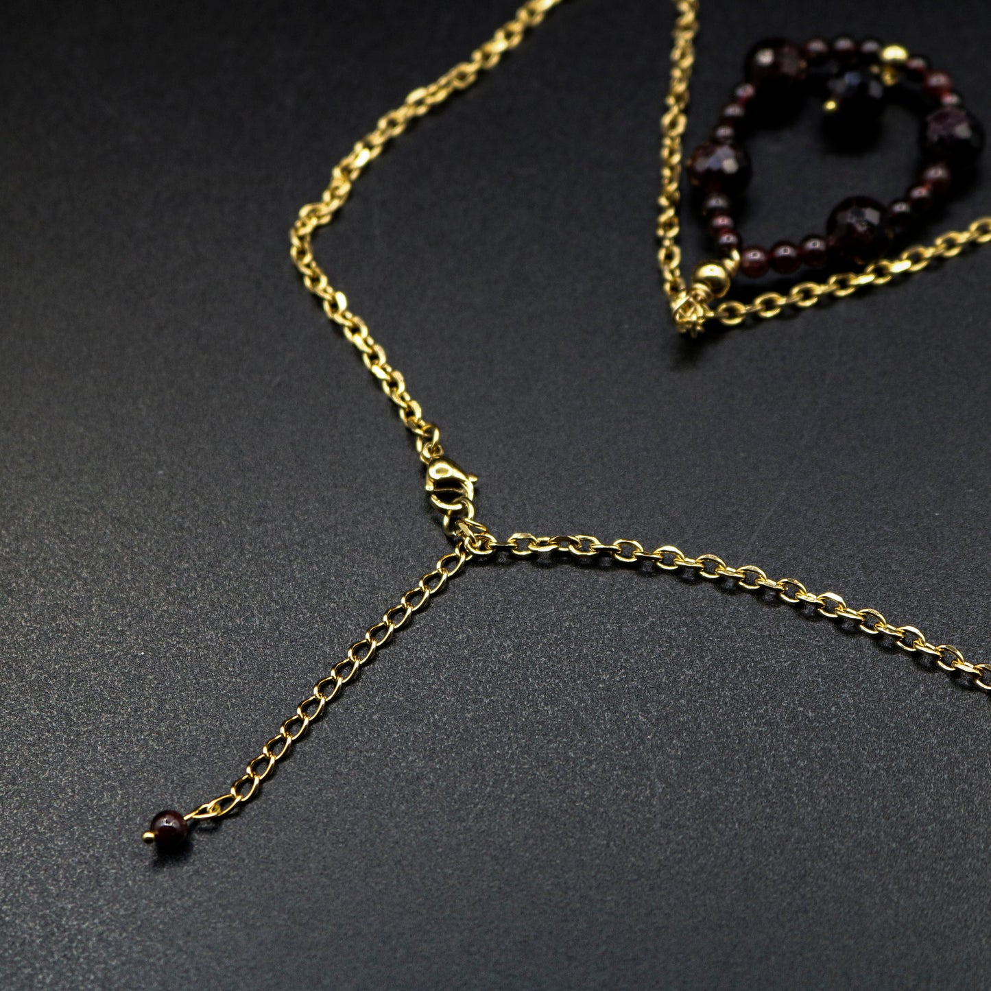 Cable Chain Necklace with Red Garnet Gemstone Tear Drop Pendant