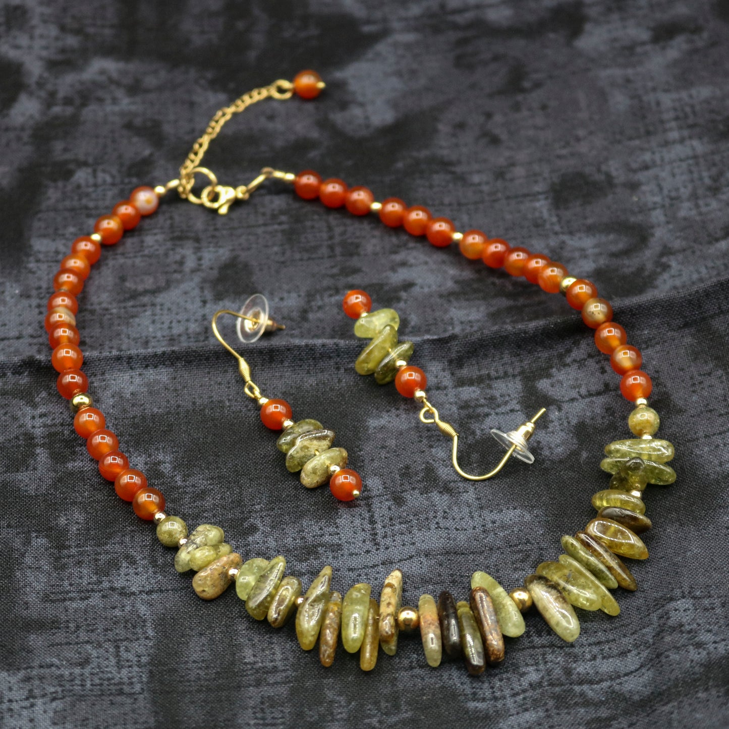 Green Garnet & Carnelian Choker Style Necklace