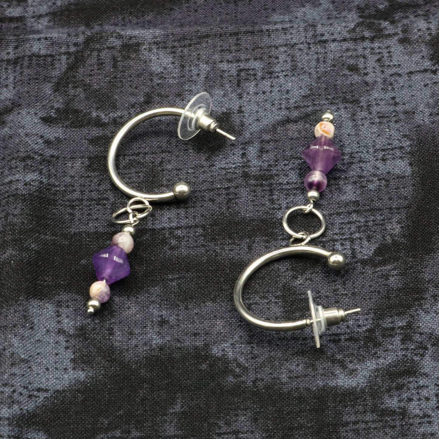 Amethyst Bicone Stud Hoop Earrings