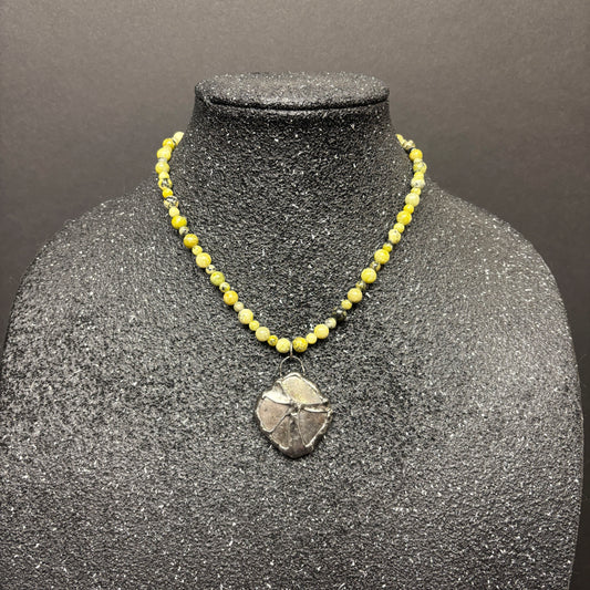 Soft Solder Lepidolite Stone Pendant on Serpentine Stone Necklace