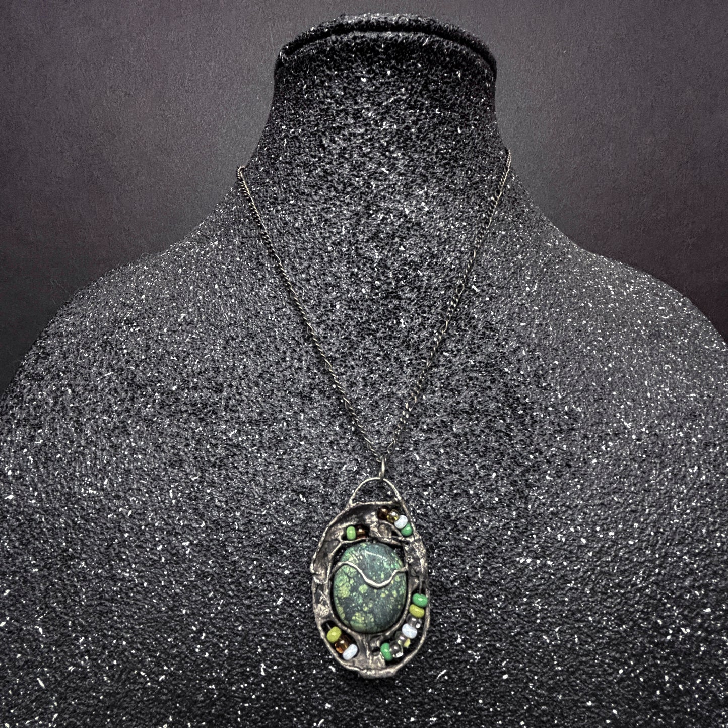Soft Solder Chrysacolla Pendant on Chain Necklace