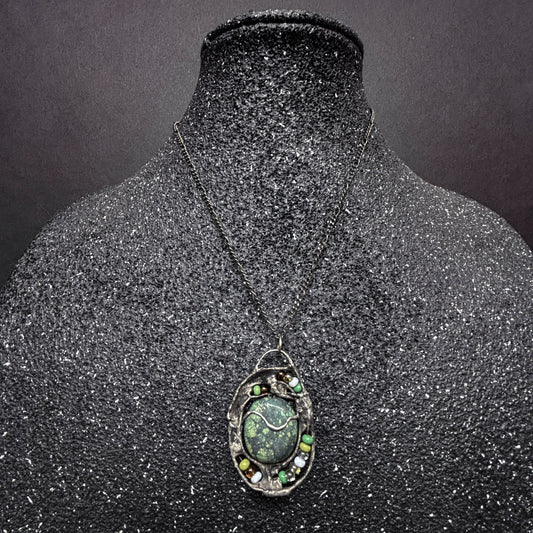 Soft Solder Chrysacolla Pendant on Chain Necklace