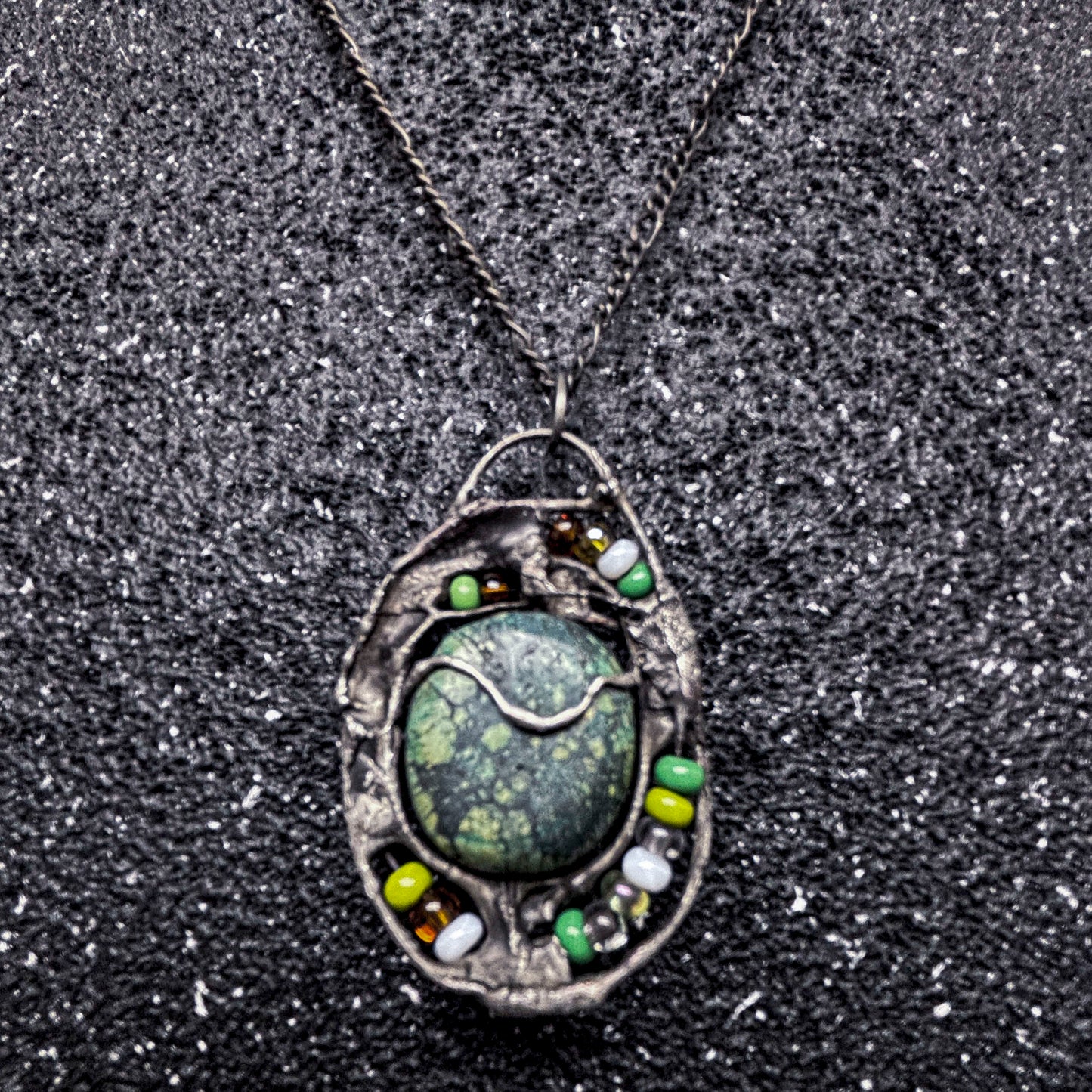 Soft Solder Chrysacolla Pendant on Chain Necklace