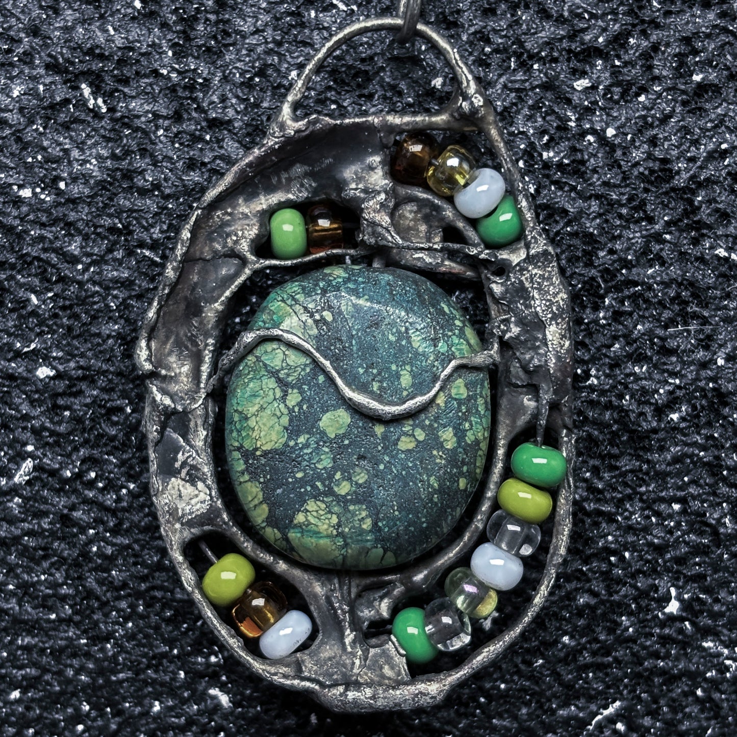 Soft Solder Chrysacolla Pendant on Chain Necklace