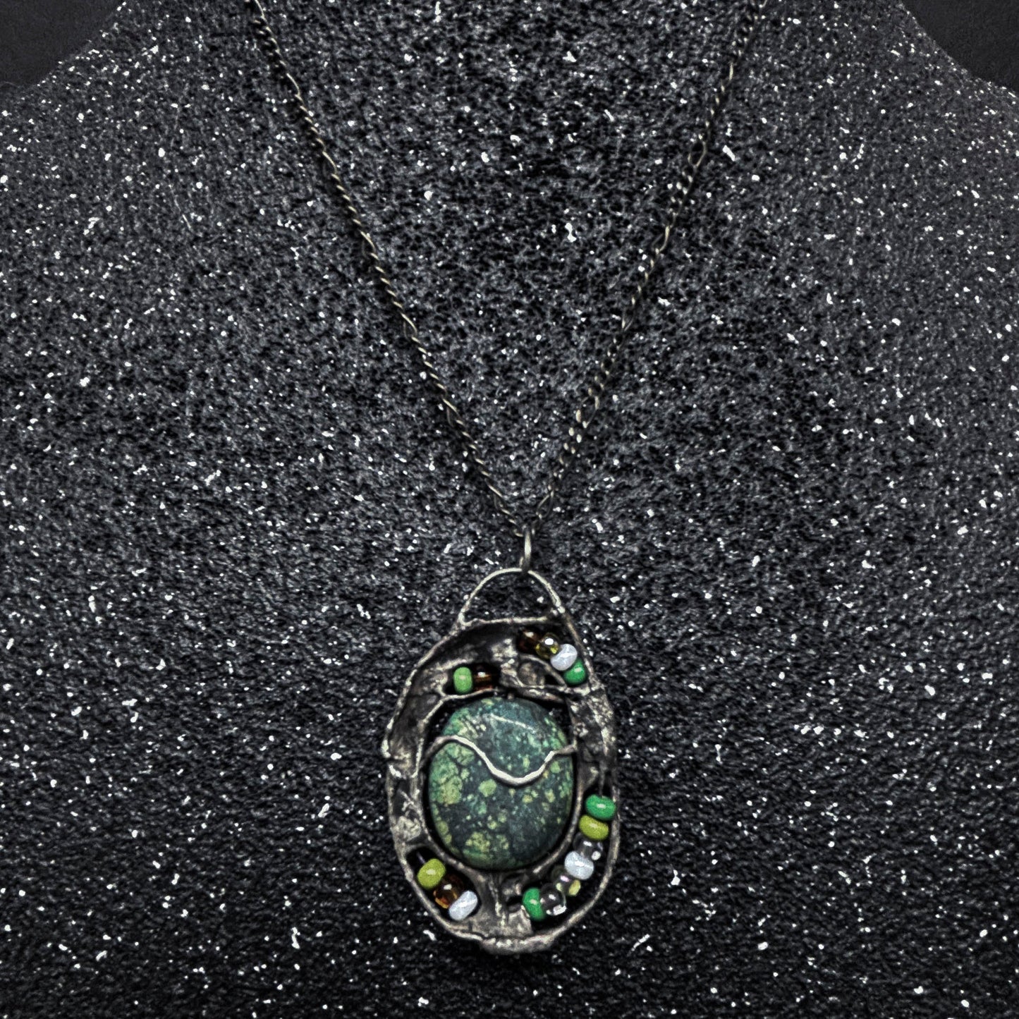 Soft Solder Chrysacolla Pendant on Chain Necklace