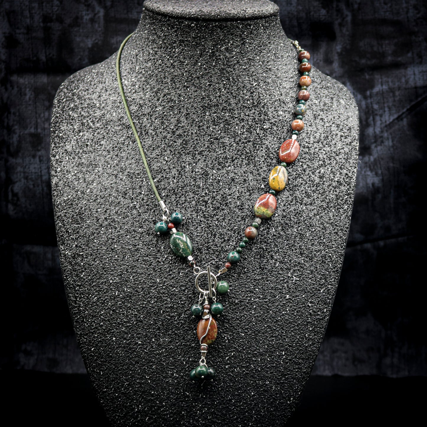 Bloodstone & Leather Asymmetrical necklace