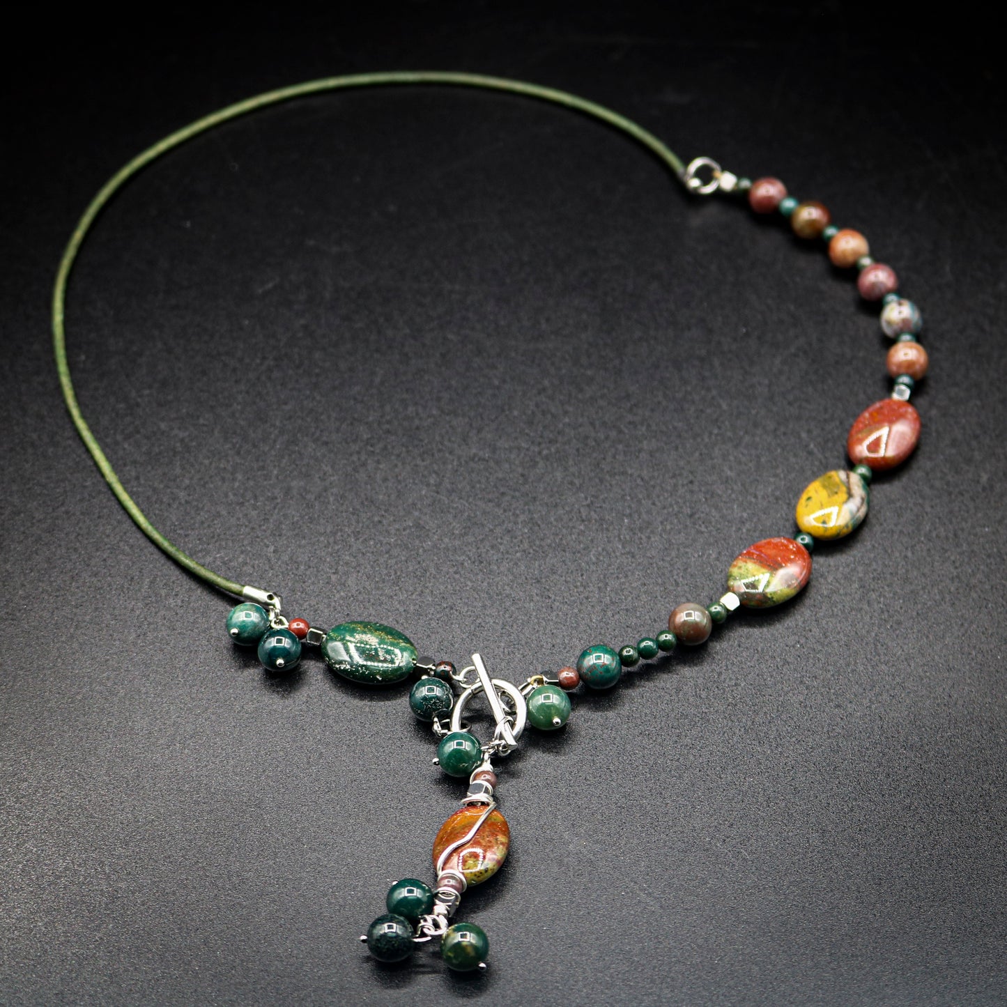 Bloodstone & Leather Asymmetrical necklace