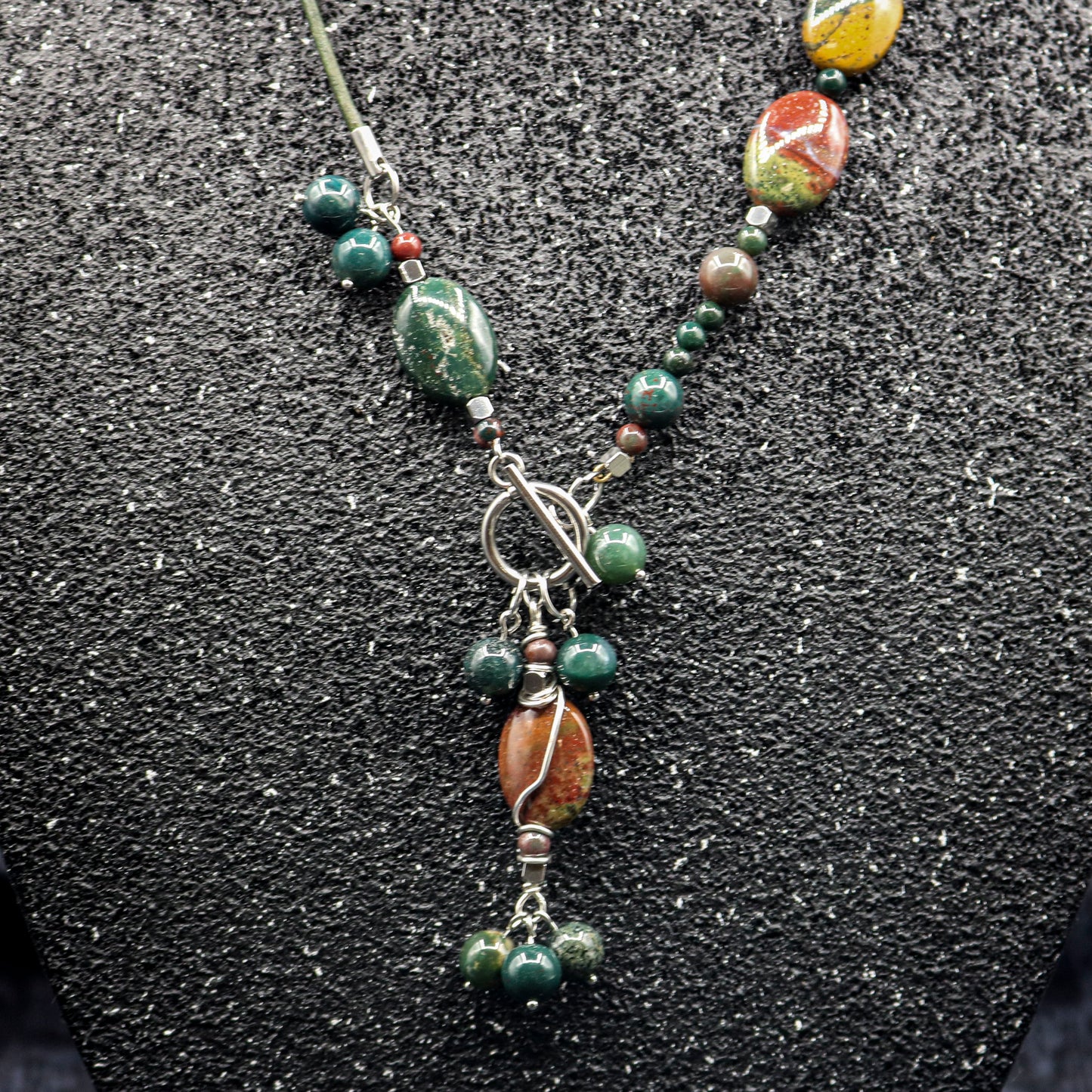 Bloodstone & Leather Asymmetrical necklace