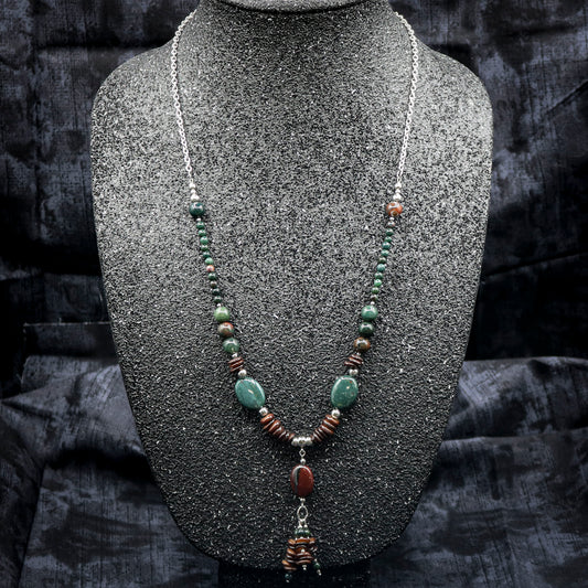 Bloodstone & Amber Shell Necklace