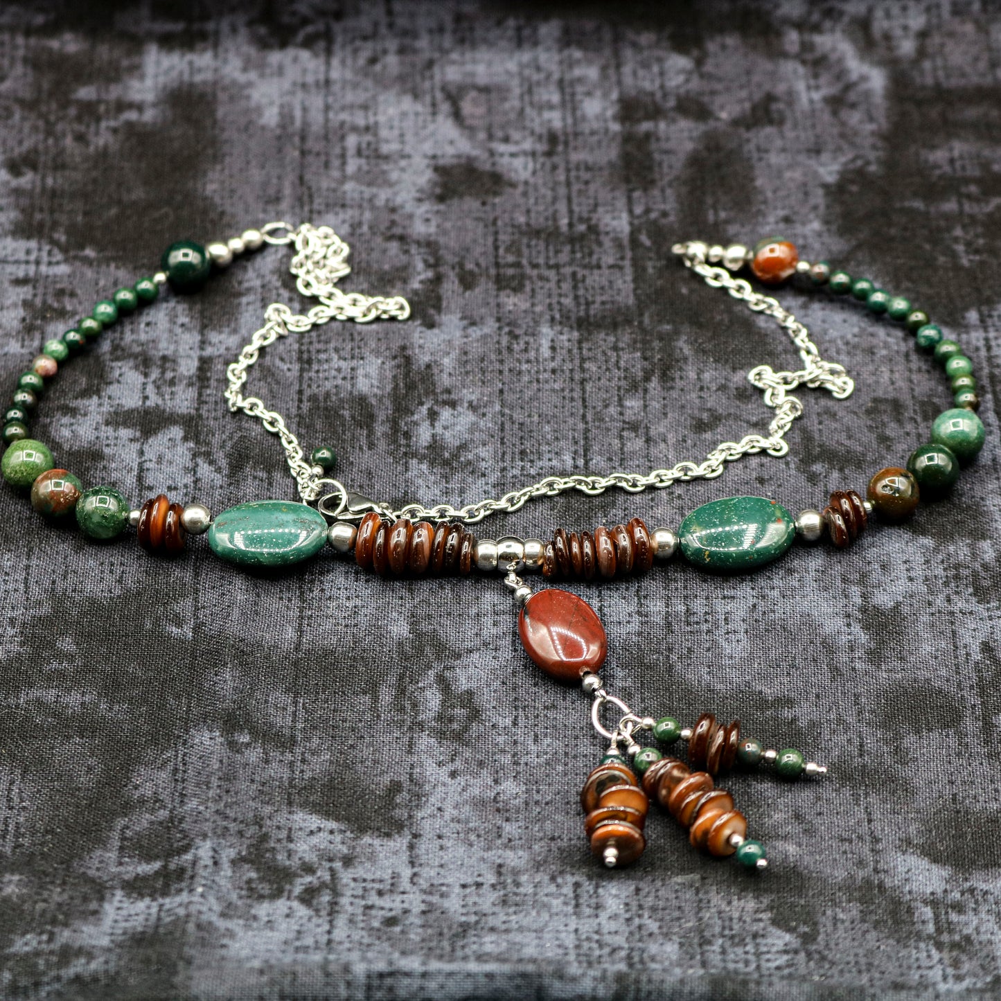 Bloodstone & Amber Shell Necklace