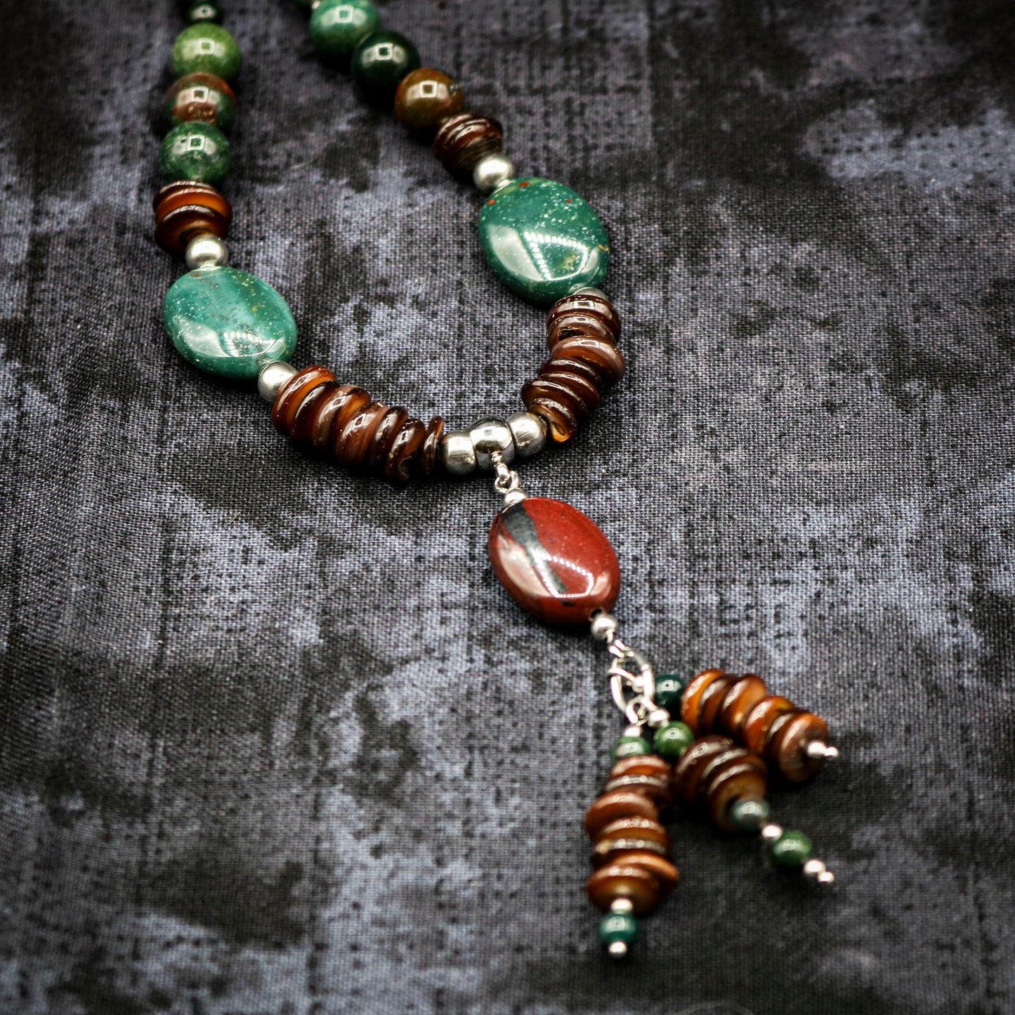 Bloodstone & Amber Shell Necklace