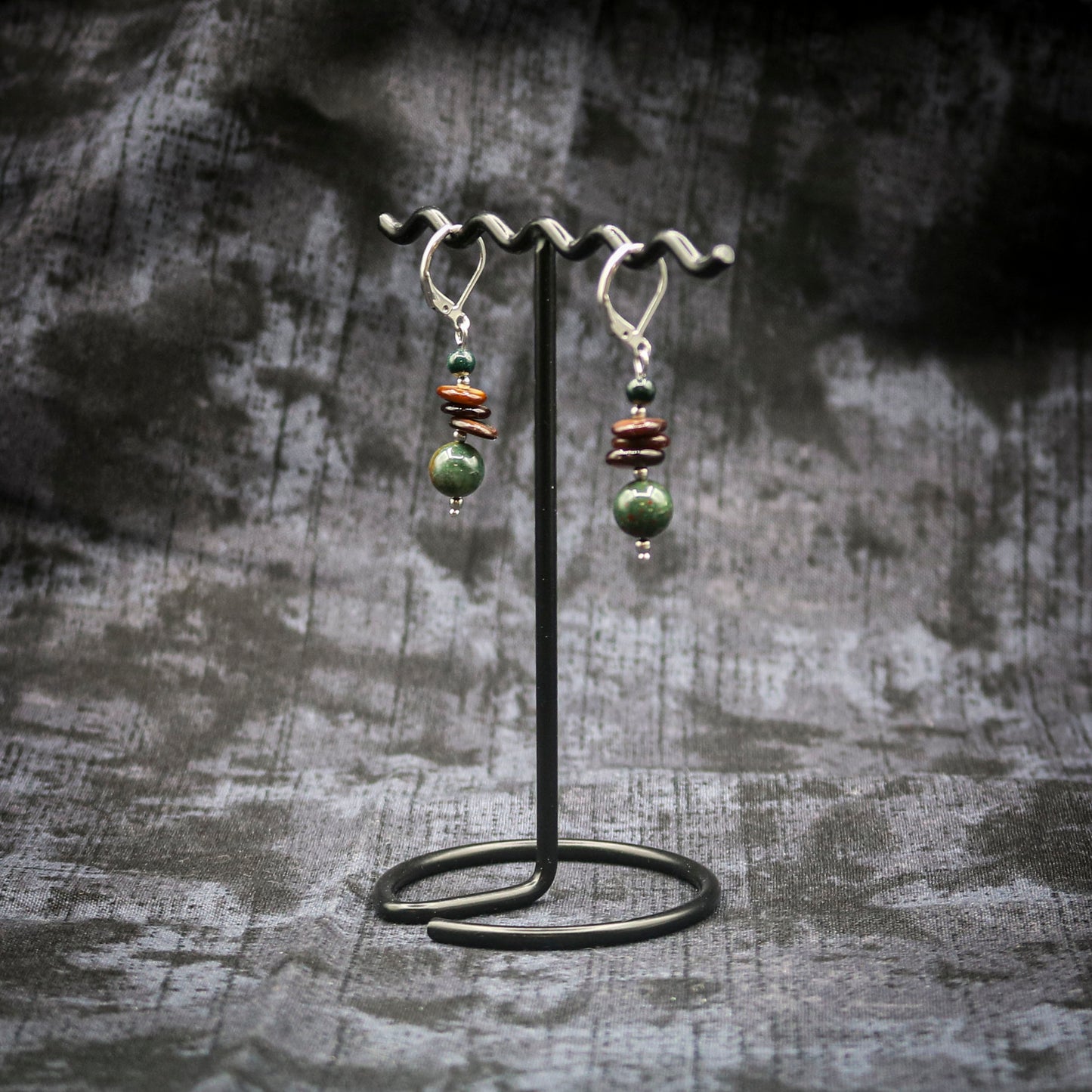 Bloodstone & Amber Shell Earrings