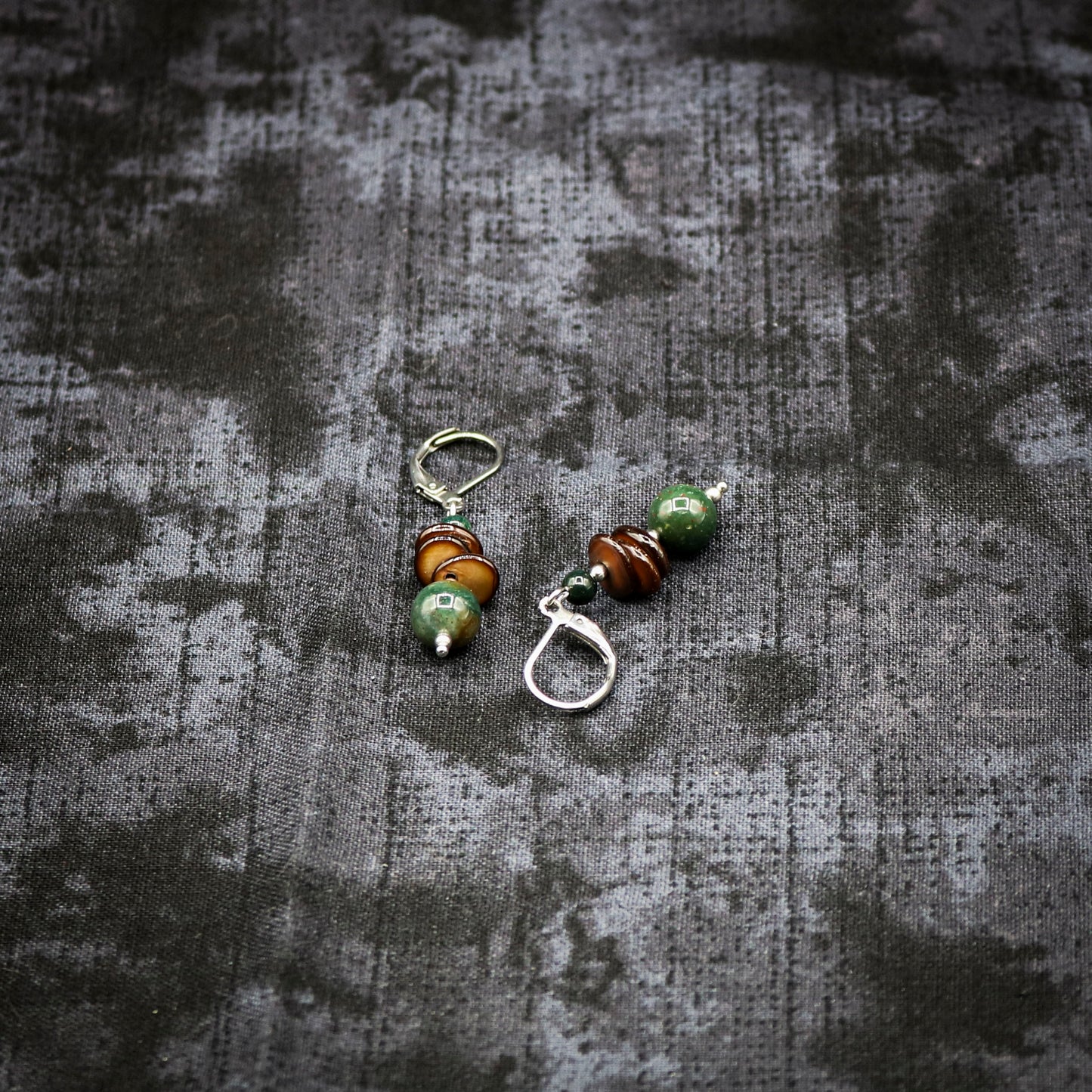 Bloodstone & Amber Shell Earrings