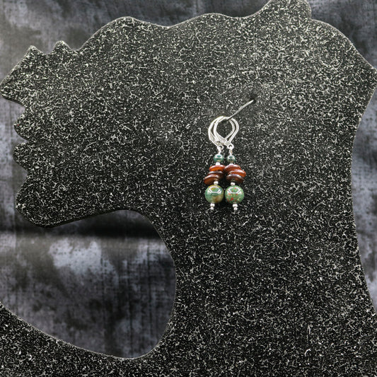 Bloodstone & Amber Shell Earrings