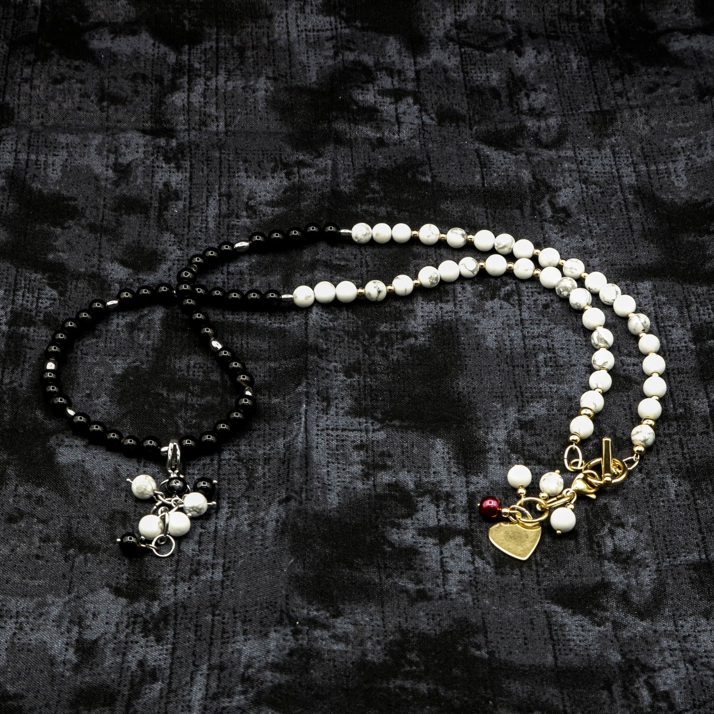 White Magnesite & Black Agate Reversible Necklace w/ Two Removeable Dangles