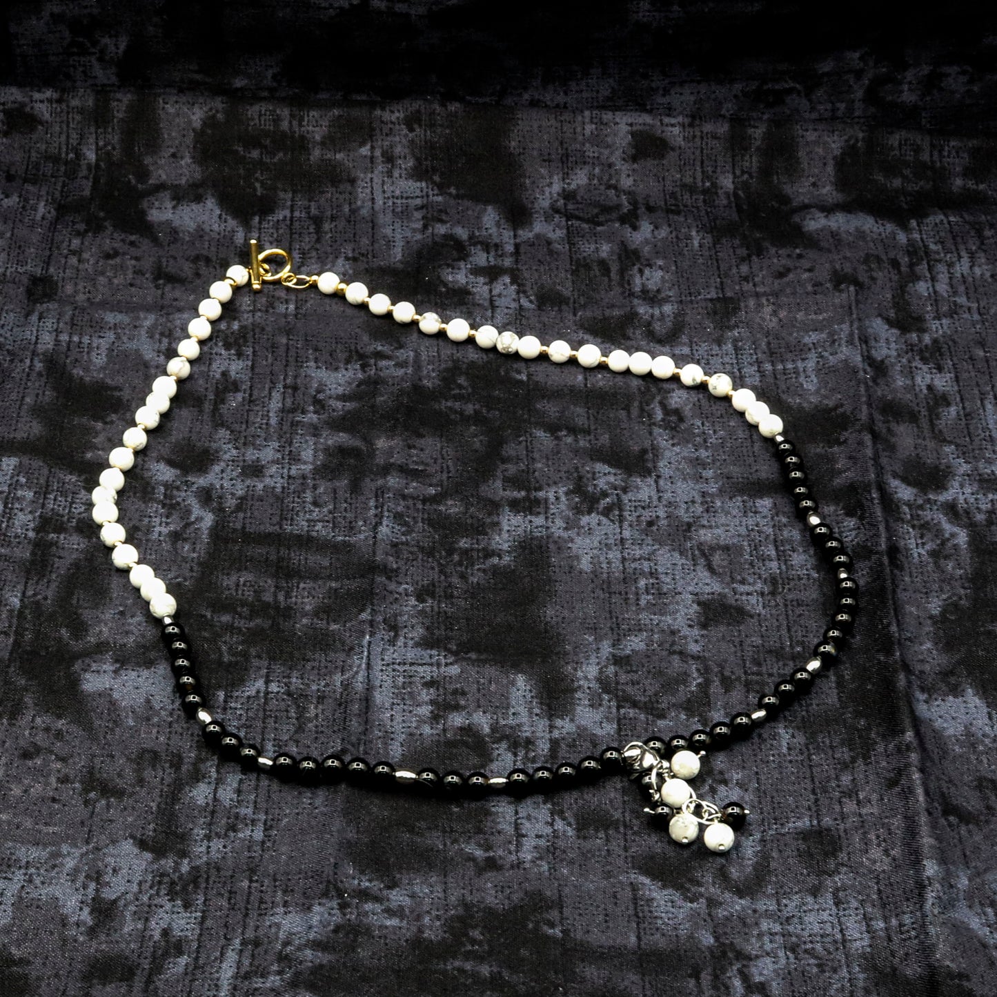 White Magnesite & Black Agate Reversible Necklace w/ Two Removeable Dangles