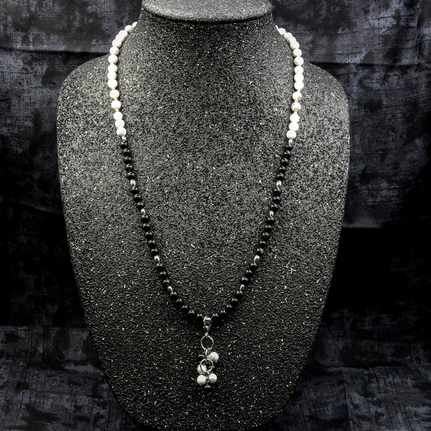 White Magnesite & Black Agate Reversible Necklace w/ Two Removeable Dangles