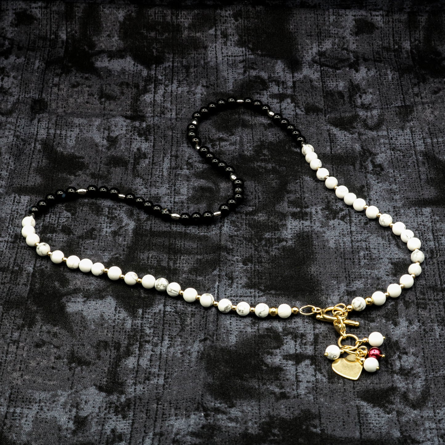 White Magnesite & Black Agate Reversible Necklace w/ Two Removeable Dangles