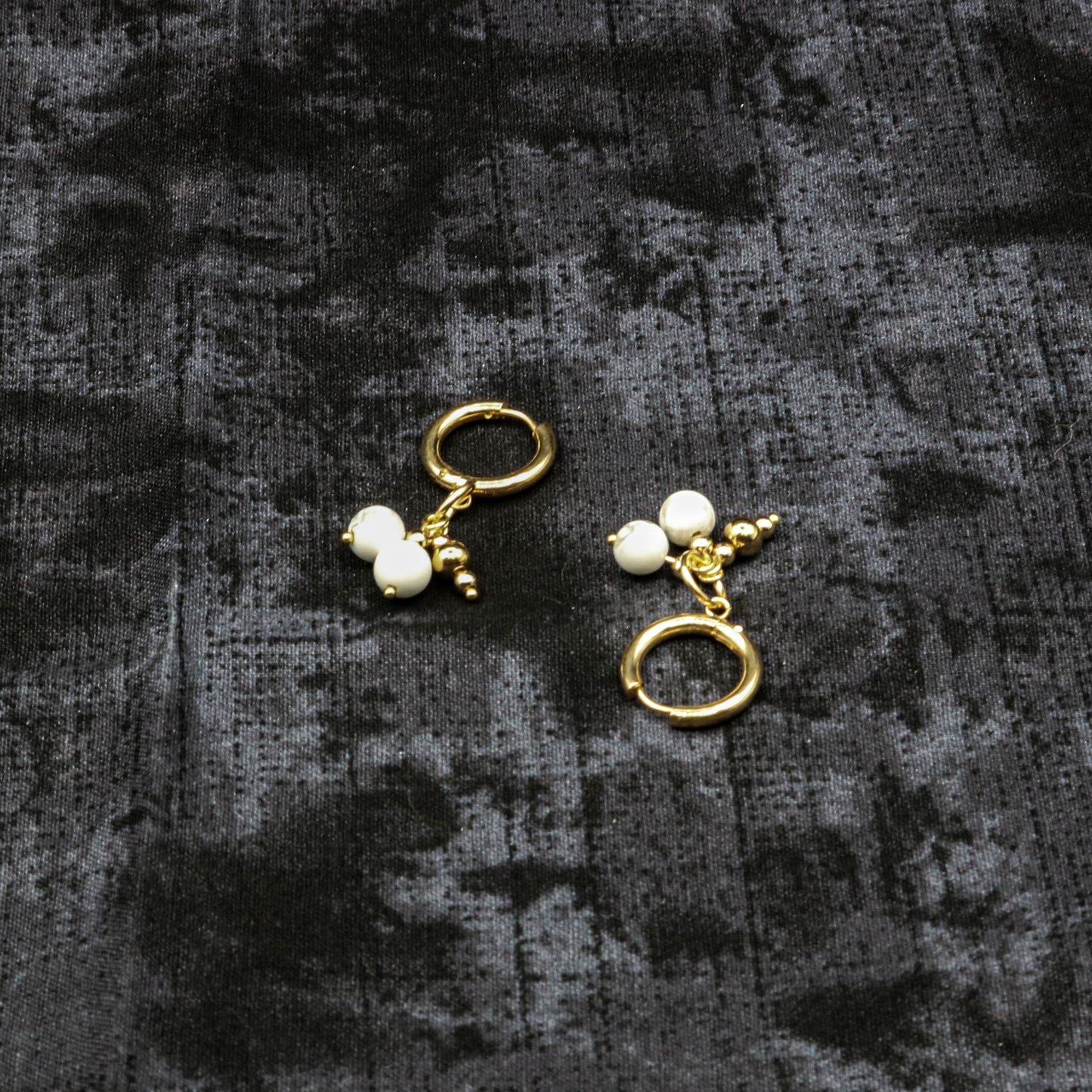 White Magnesite & Gold Huggie Earrings