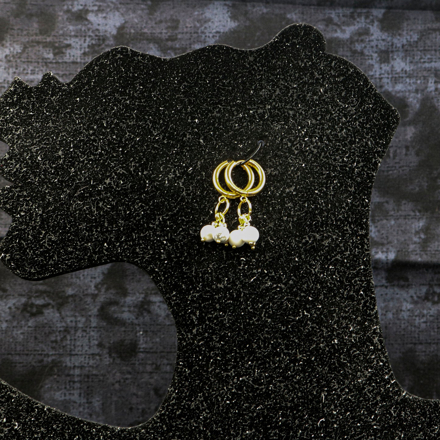 White Magnesite & Gold Huggie Earrings