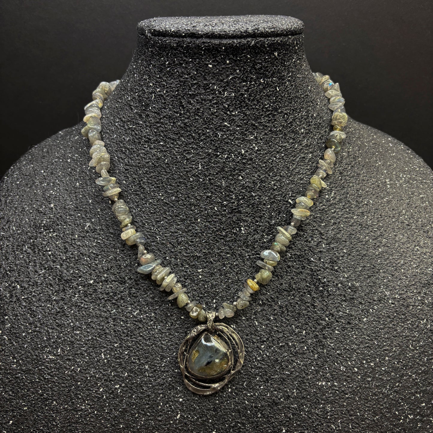 Soft Solder Labradorite Pendant and Labradorite Chip Necklace