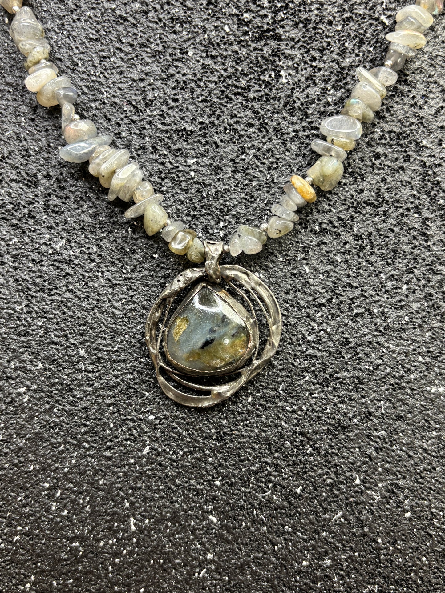 Soft Solder Labradorite Pendant and Labradorite Chip Necklace