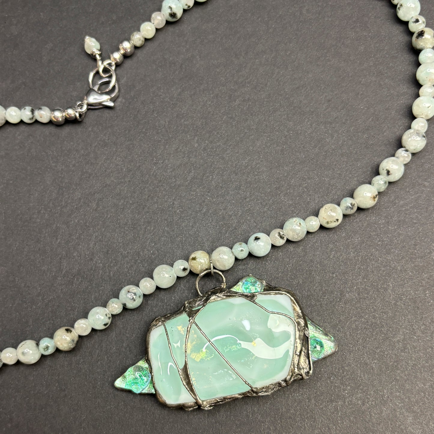 Soft Solder Fused Glass Pendant and Sesame Stone Necklace