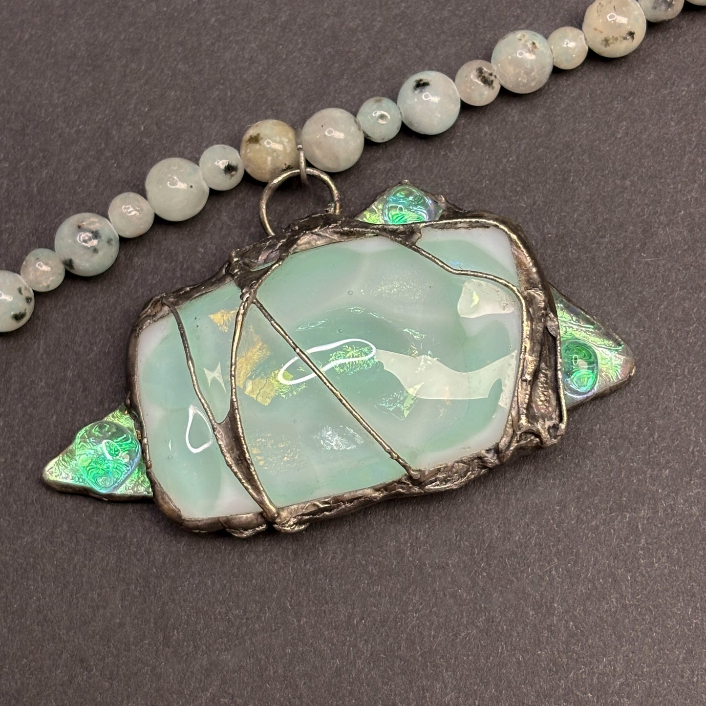 Soft Solder Fused Glass Pendant and Sesame Stone Necklace
