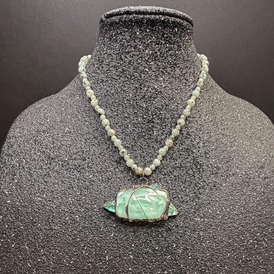 Soft Solder Fused Glass Pendant and Sesame Stone Necklace