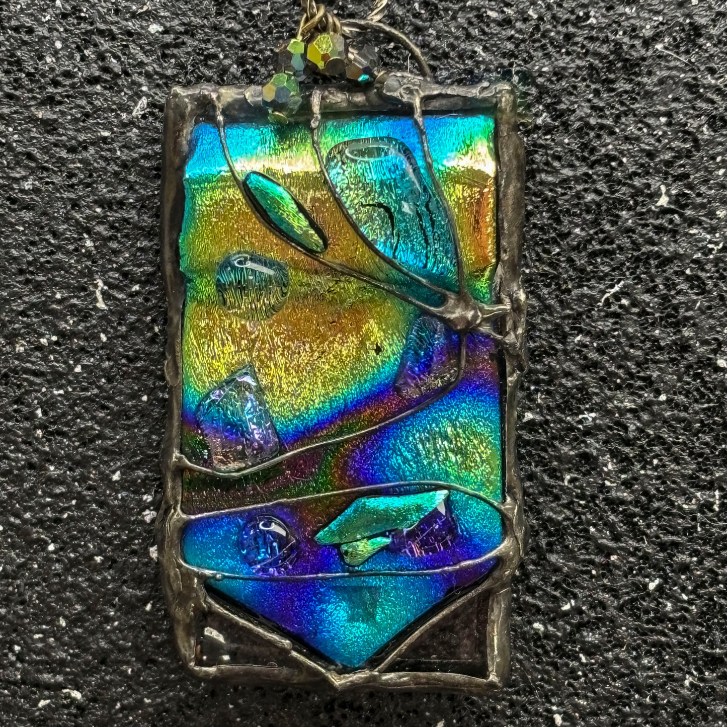 Soft Solder Fused Dichroic Glass Pendant on Chain