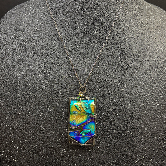 Soft Solder Fused Dichroic Glass Pendant on Chain