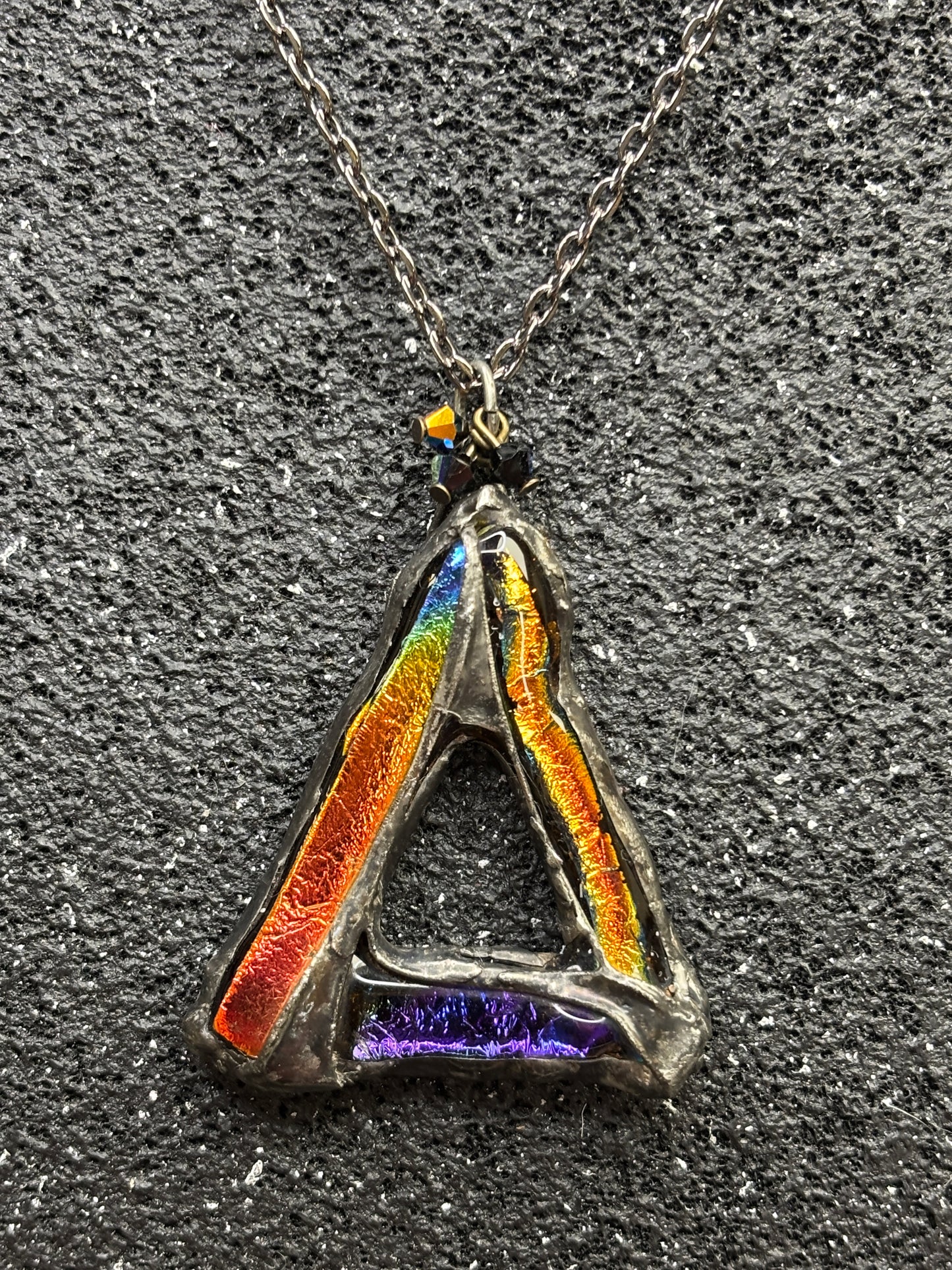 Soft Solder Fused Dichroic Glass Triangle Pendant