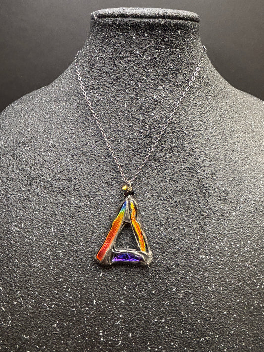 Soft Solder Fused Dichroic Glass Triangle Pendant