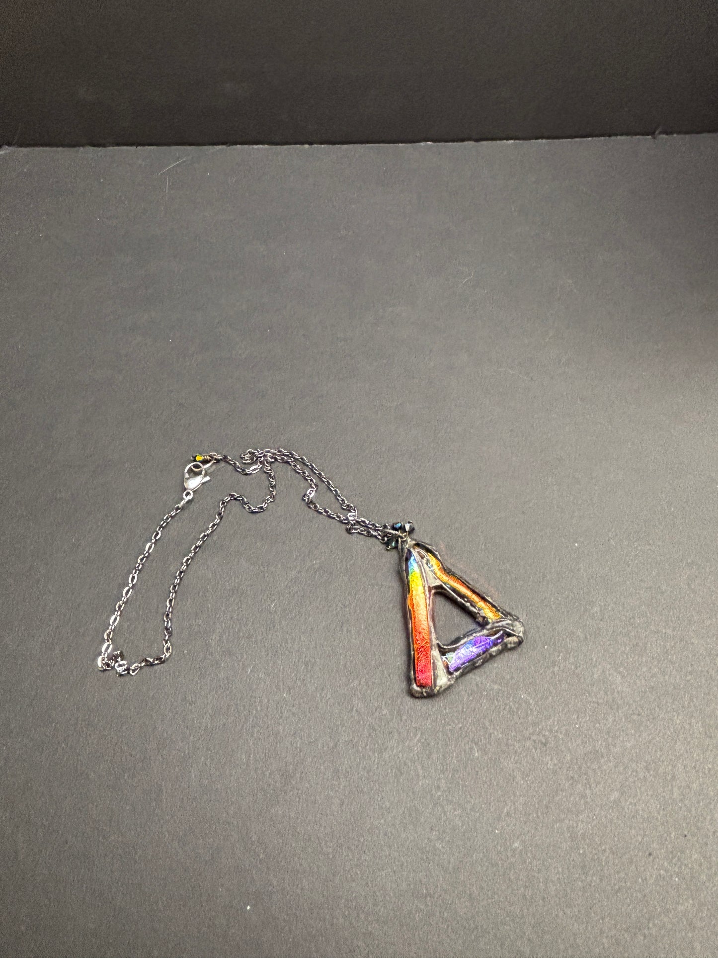Soft Solder Fused Dichroic Glass Triangle Pendant