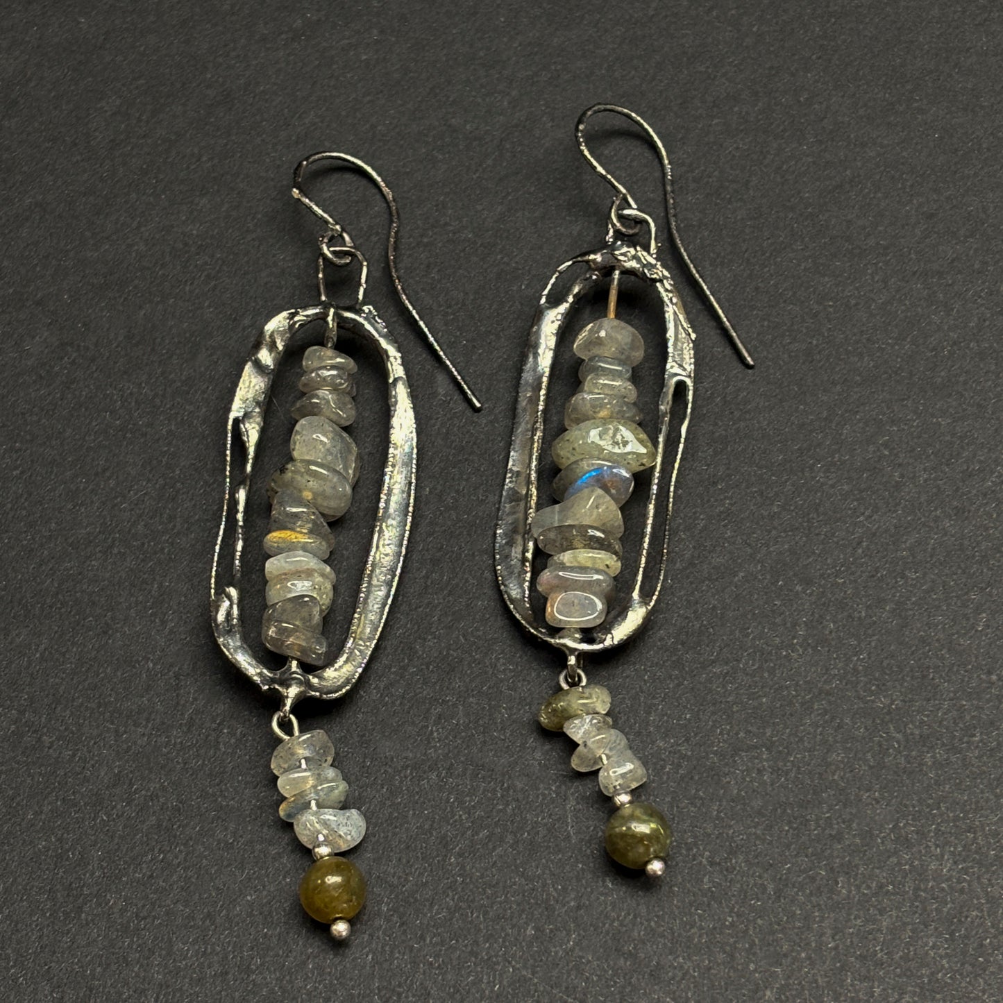 Soft Solder Oblong Labradorite Earrings