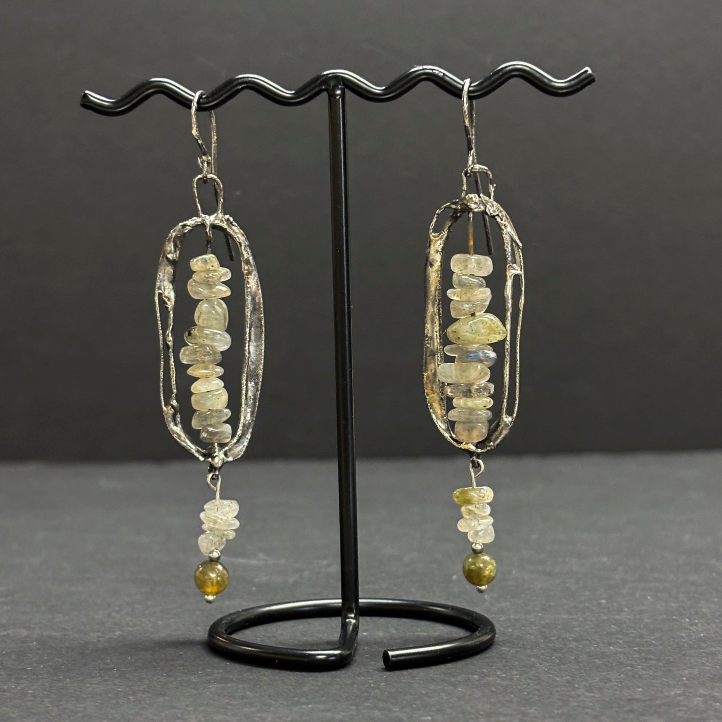Soft Solder Oblong Labradorite Earrings