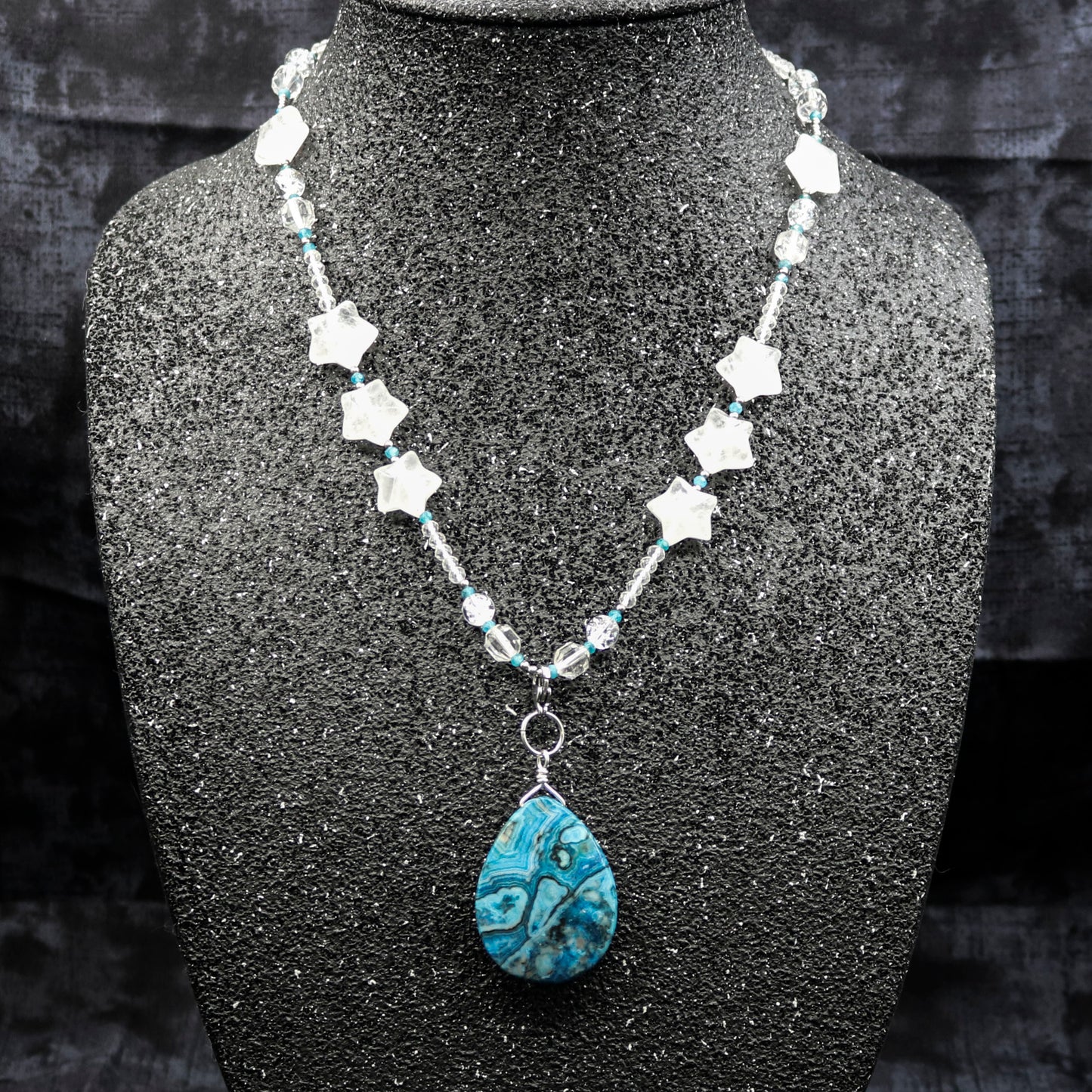 Clear Quartz & Blue Apatite w/Crazy Lace Agate Removeable Focal