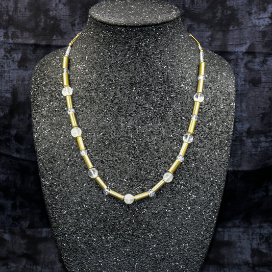 Hi-Caliber Brass & Clear Quartz Necklace