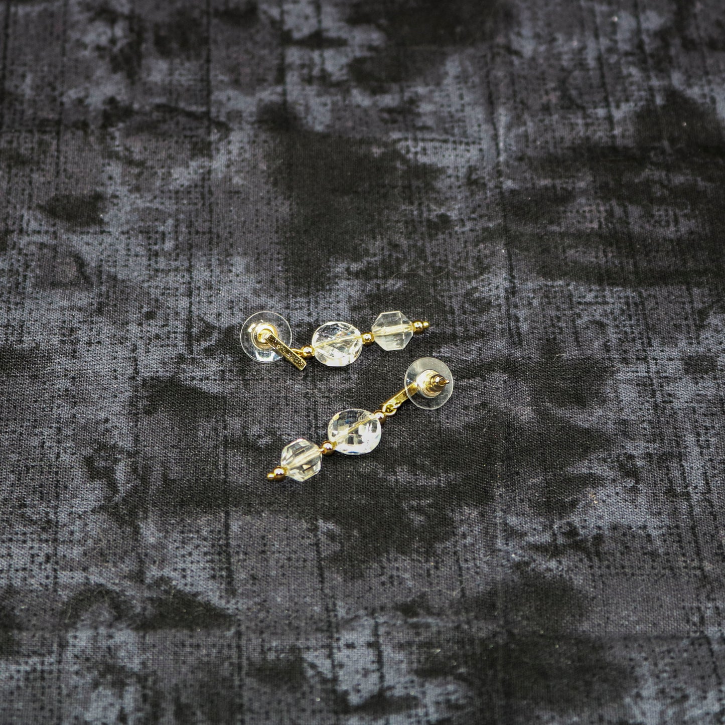 Clear Quartz & Gold Bar Stud Earrings