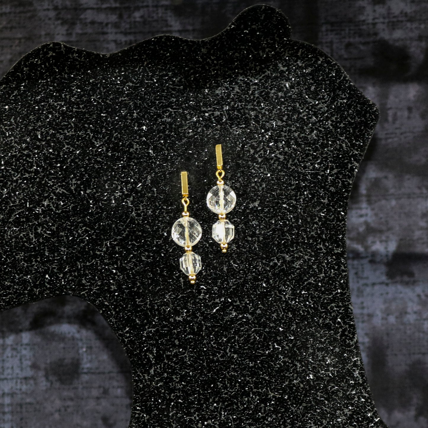 Clear Quartz & Gold Bar Stud Earrings