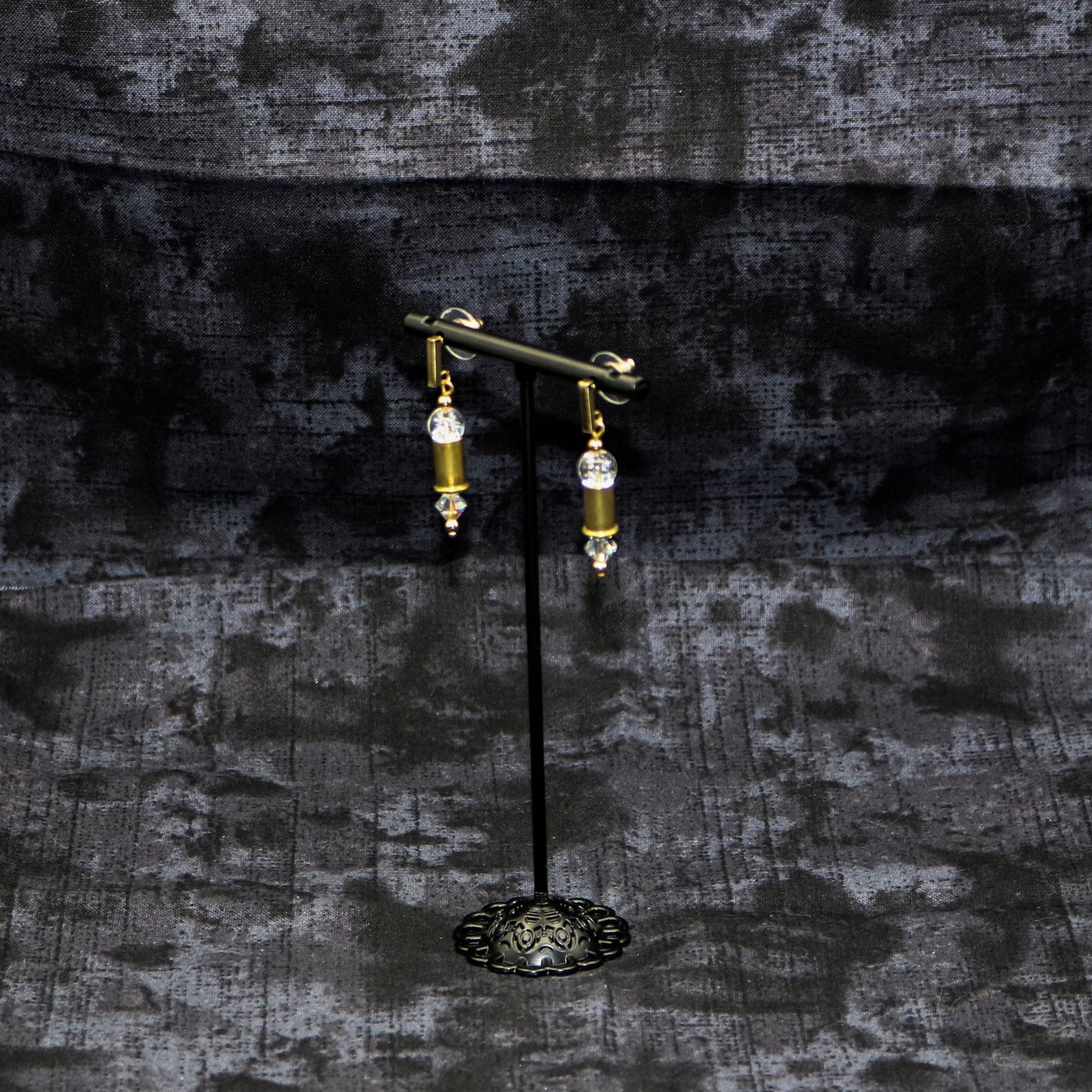 Hi-Caliber Brass & Clear Quartz Earrings