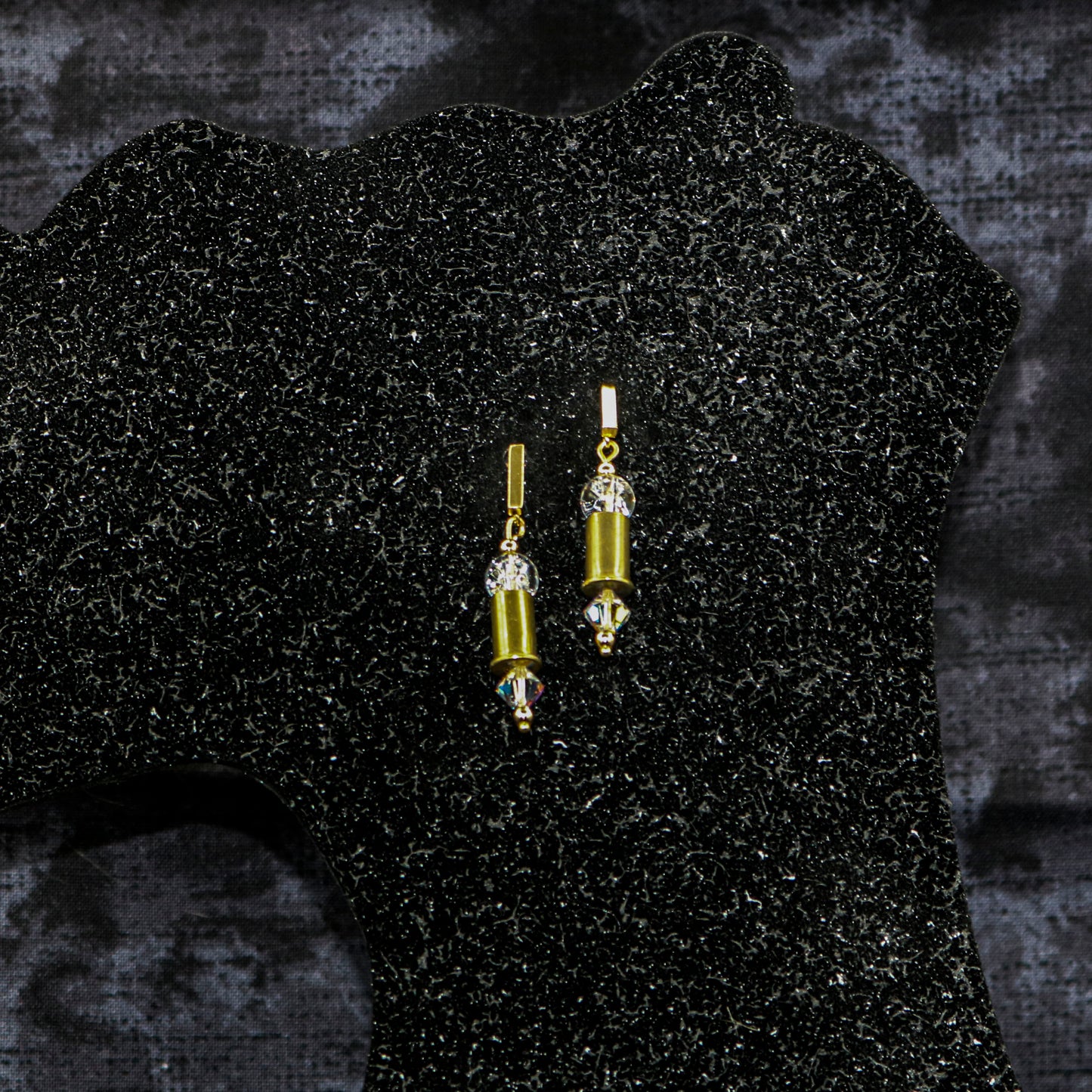 Hi-Caliber Brass & Clear Quartz Earrings