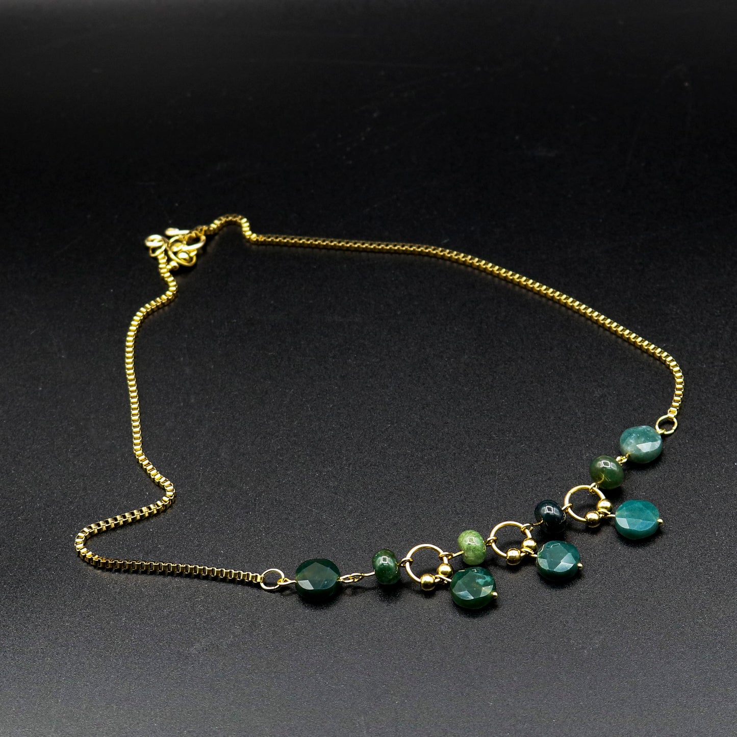 Moss Agate Circles of Gold Necklace