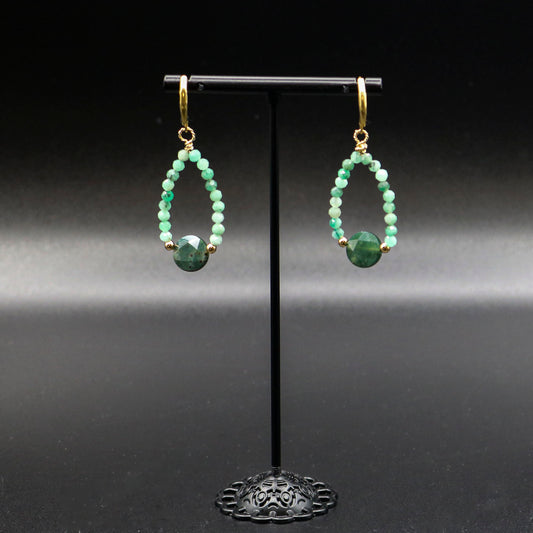 Emerald & Moss Agate Tear Drop Earrings