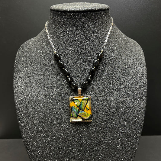 Fused Glass Pendant on Black Jasper & Chain