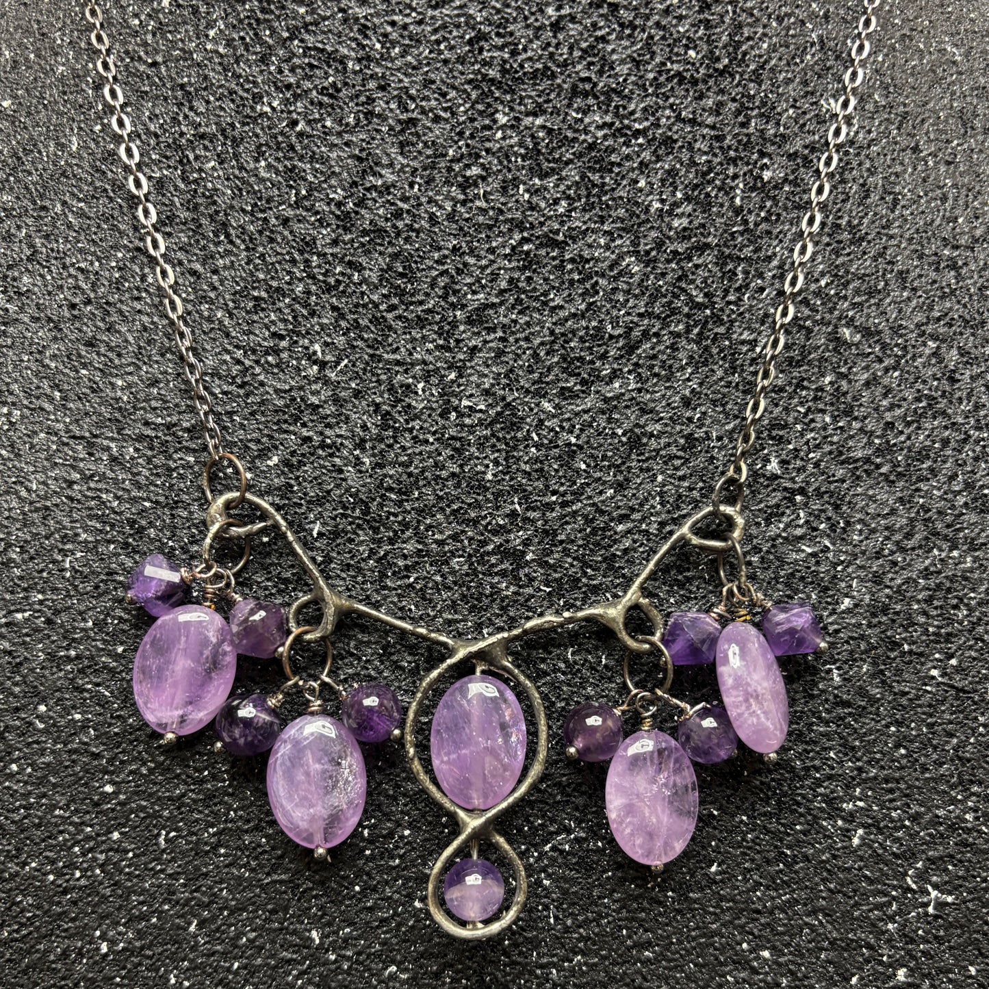 Soft Solder Sculptured Bar Necklace with Amethyst